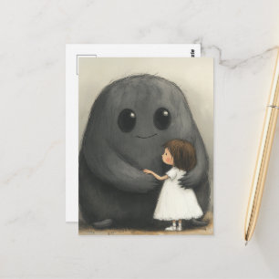 The adorable girl and her monster friend postcard