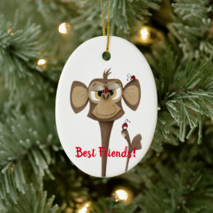 The Adorable Monkey and His Ladybug Friends Ceramic Tree Decoration