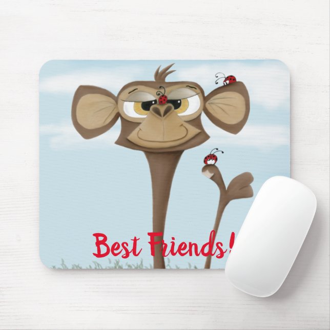 The Adorable Monkey and His Ladybug Friends Mouse Mat (With Mouse)