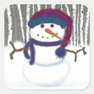 The Adorable Puffy The Snowman Square Sticker