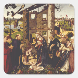 The Adoration by Biagio d'Antonio Medieval Art Square Sticker