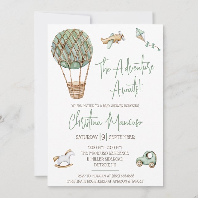 The Adventure Awaits! Gender Neutral Baby Shower Invitation (Front)