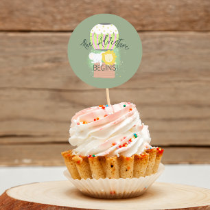 The Adventure Begin Hot Air Balloon Cupcake Topper Classic Round Sticker