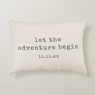 The Adventure Begin Minimalist Quote Wedding Date Decorative Cushion