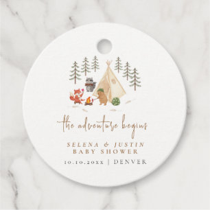 The Adventure Begins Animals Camping Baby Shower Favour Tags