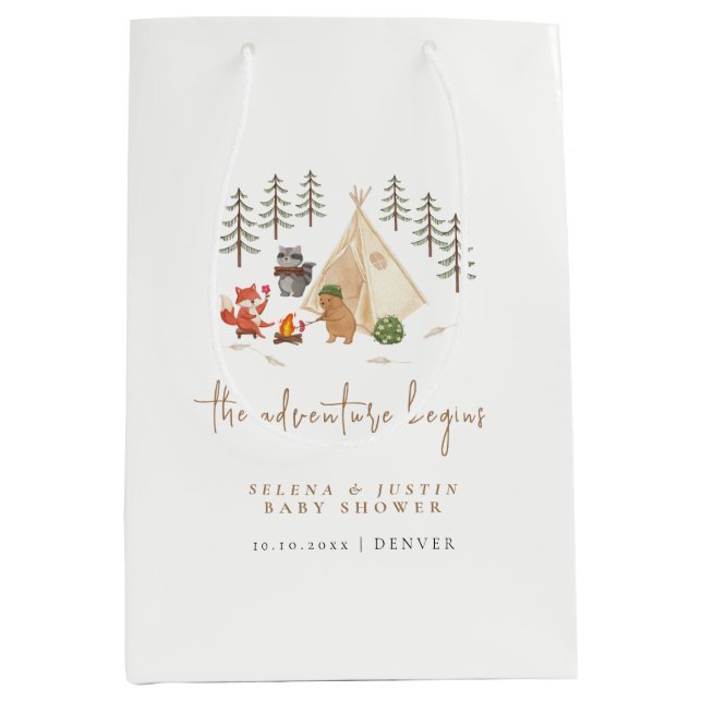 The Adventure Begins Animals Camping Baby Shower Medium Gift Bag (Front)