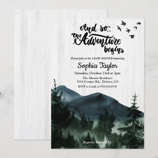 The Adventure Begins Baby Shower Invitation (Front/Back)