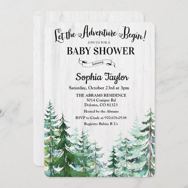 The Adventure Begins Baby Shower Invitation (Front/Back)