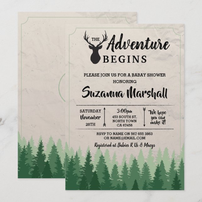 The Adventure Begins Baby Shower Stag Winter Invitation (Front/Back)