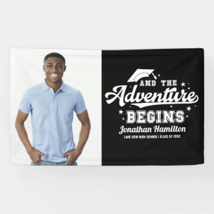 The Adventure Begins Black Grad Party Photo Banner