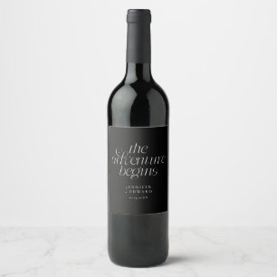 The Adventure Begins Black Wedding Wine Label