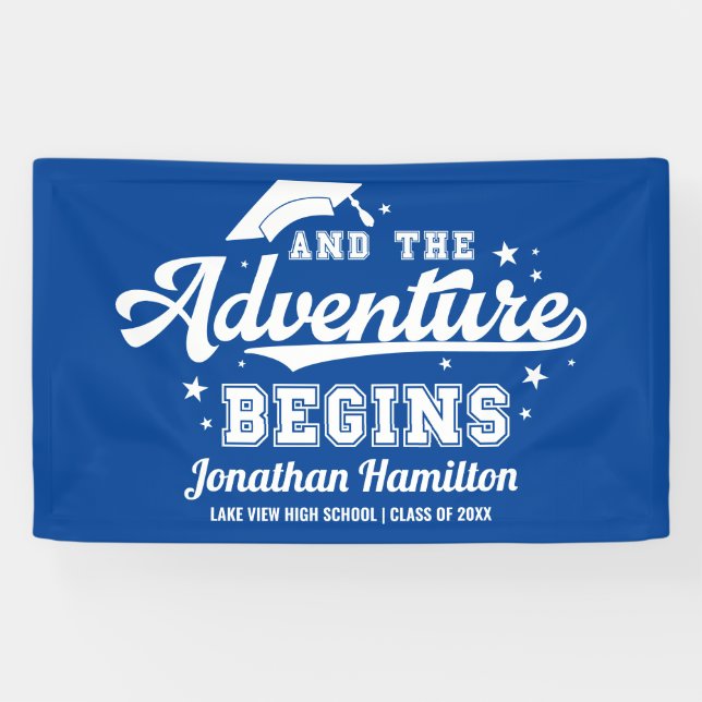 The Adventure Begins Blue Grad Party Banner (Horizontal)