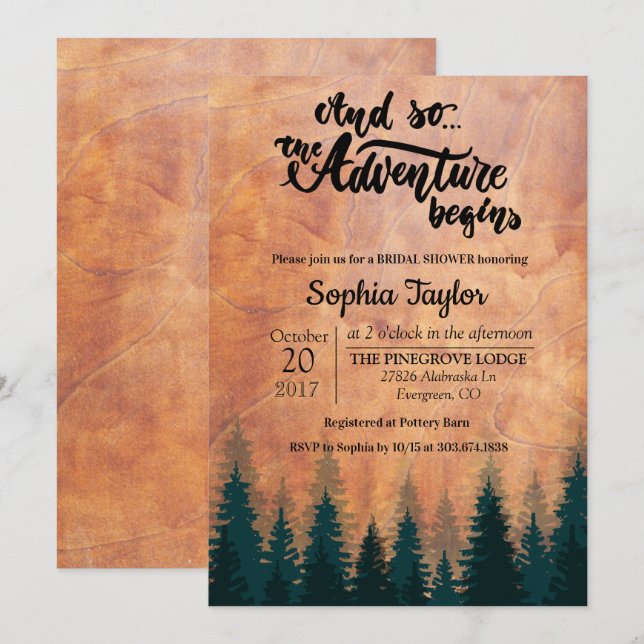 The Adventure Begins Bridal Shower Invitation (Front/Back)