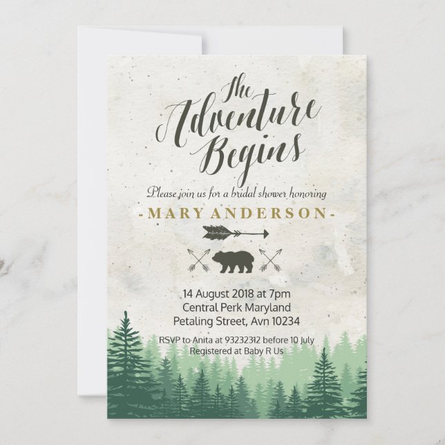 The Adventure Begins Bridal Shower Invitation (Front)