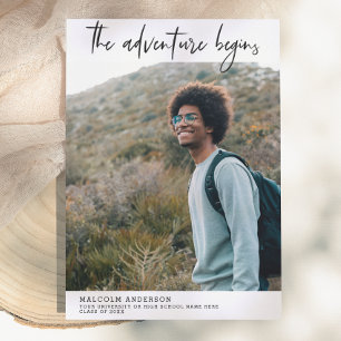 The Adventure Begins Brush Stroke Photo Graduation Invitation