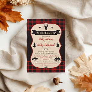 The Adventure Begins! Buffalo Plaid Baby Shower Invitation