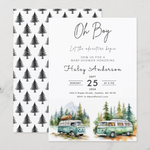  The Adventure Begins Camper Boy Baby Shower Invitation