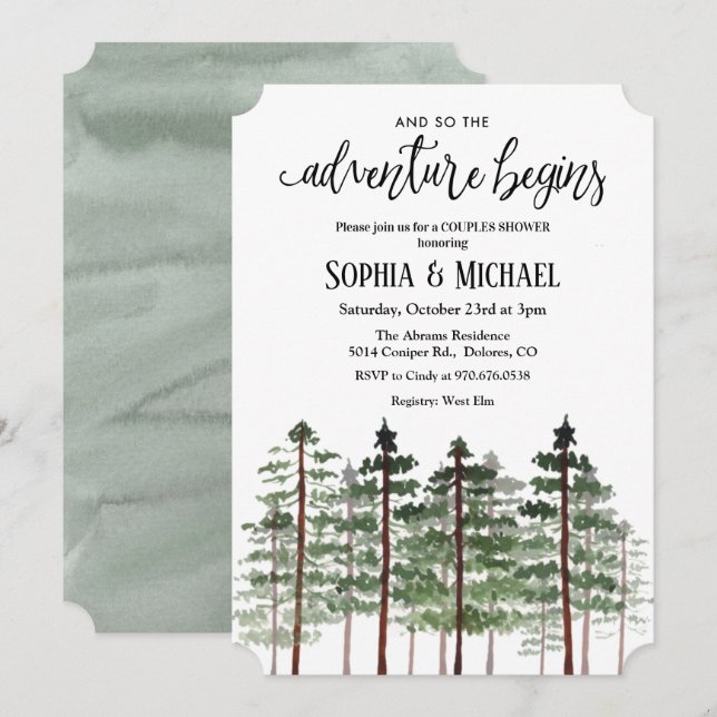 The Adventure Begins Couples Shower Invitation (Front/Back)