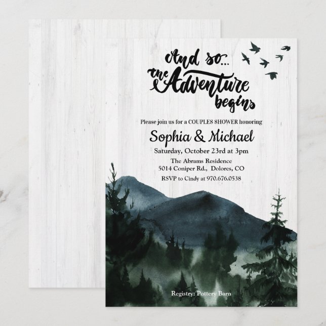 The Adventure Begins Couples Shower Invitation (Front/Back)