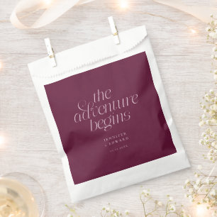 The Adventure Begins Cranberry Minimalist Wedding Favour Bags