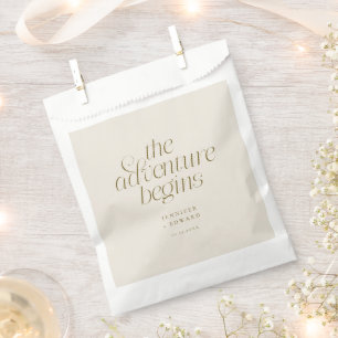 The Adventure Begins Cream Minimalist Wedding Favour Bags
