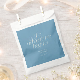 The Adventure Begins Denim Blue Minimalist Wedding Favour Bags