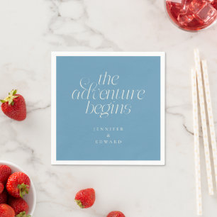 The Adventure Begins Denim Blue Modern Typography Napkin