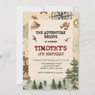  The Adventure Begins Explorer Boy Birthday  Invitation