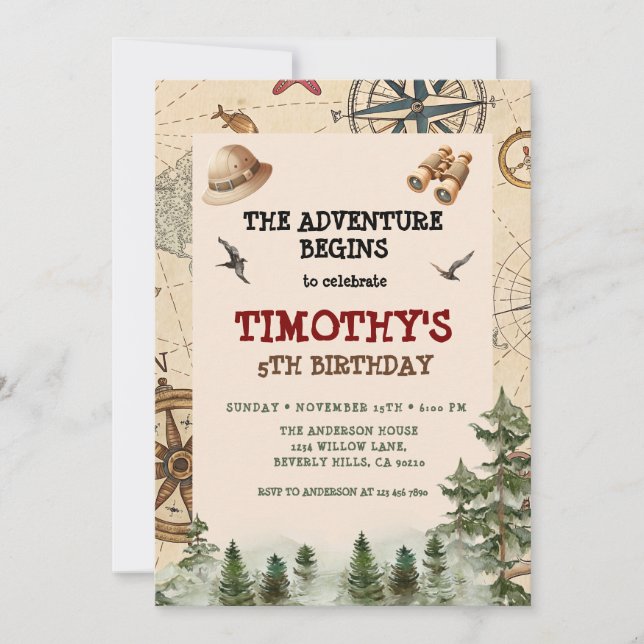  The Adventure Begins Explorer Boy Birthday  Invitation (Front)