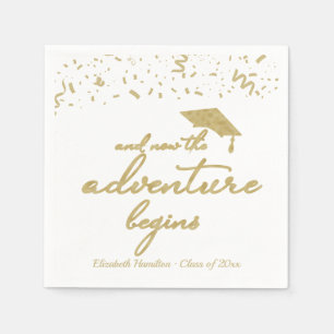 The Adventure Begins Gold Foil Graduation Party Na Napkin