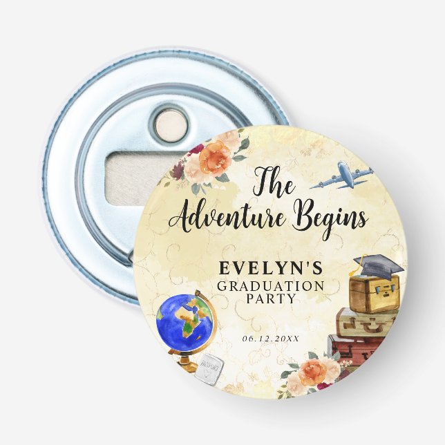 The Adventure Begins Graduation Favour Bottle Opener (Front)
