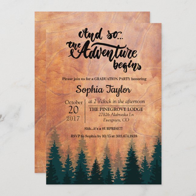 The Adventure Begins Graduation Invitation (Front/Back)