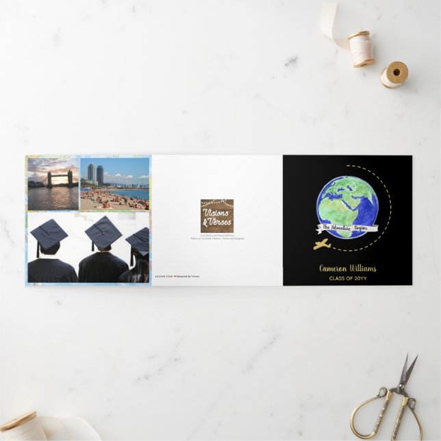 The Adventure Begins Graduation Photo Tri-Fold Card (Outside)