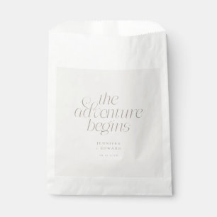 The Adventure Begins Greige Minimalist Wedding Favour Bags