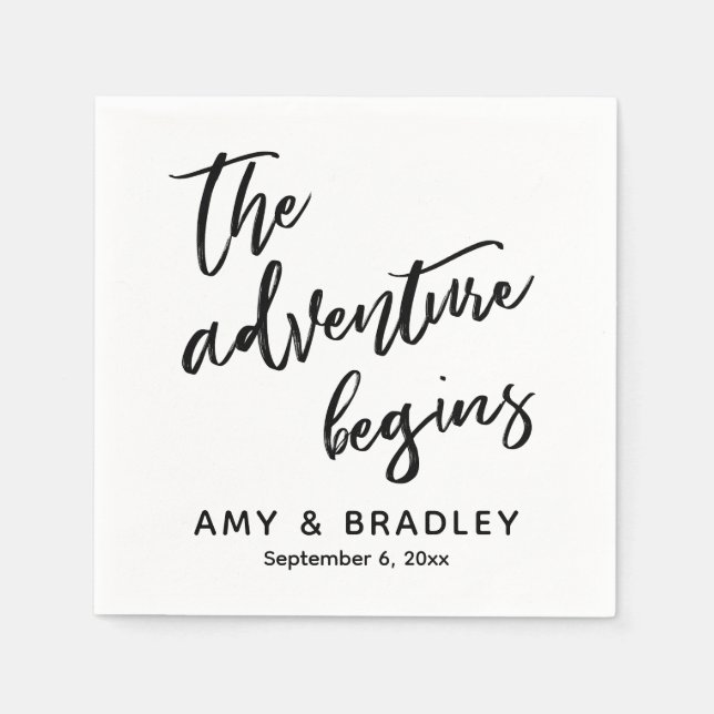 The Adventure Begins Handwriting Typography Napkin (Front)
