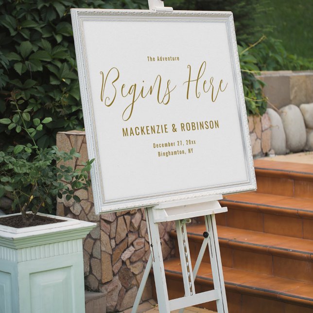 The adventure begins here Elegant Wedding Welcome Acrylic Sign (Creator Uploaded)