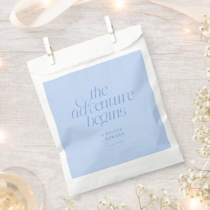 The Adventure Begins Icy Blue Minimalist Wedding Favour Bags