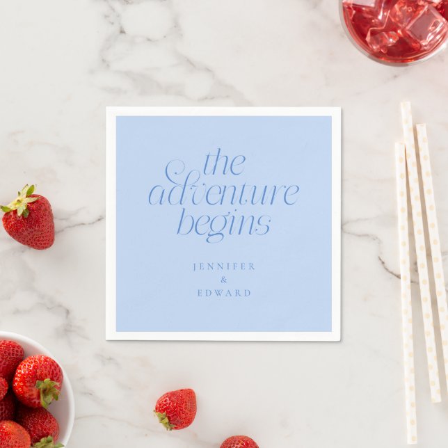 The Adventure Begins Icy Blue Modern Typography Napkin (Insitu)