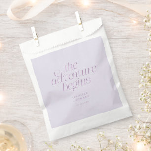 The Adventure Begins Lilac Minimalist Wedding Favour Bags