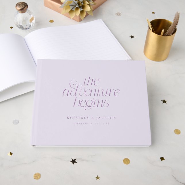 The Adventure Begins Lilac Wedding Guest Book (Front Open)