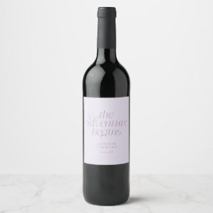 The Adventure Begins Lilac Wedding Wine Label