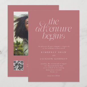 The Adventure Begins Minimal Dusty Pink Wedding Invitation