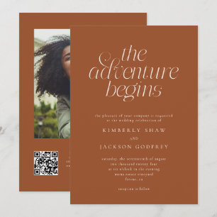 The Adventure Begins Minimal Terracotta Wedding Invitation