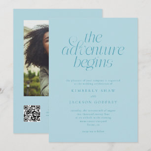 The Adventure Begins Minimal Turquoise Wedding Invitation