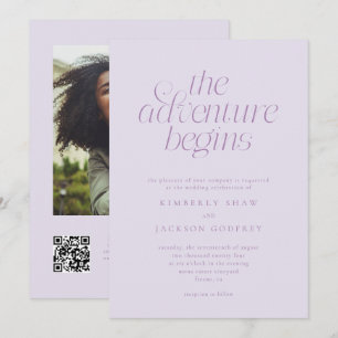 The Adventure Begins Minimalist Lilac Wedding Invitation