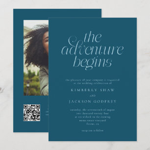 The Adventure Begins Minimalist Teal Wedding Invitation