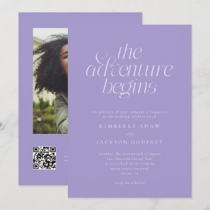 The Adventure Begins Minimalist Violet Wedding Invitation