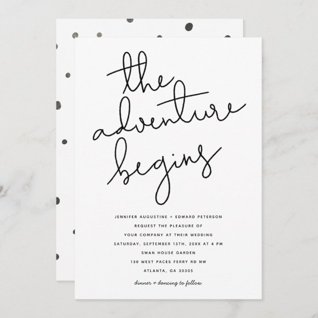 the adventure begins modern wedding invitation (Front/Back)
