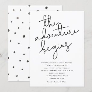 the adventure begins modern wedding invitation