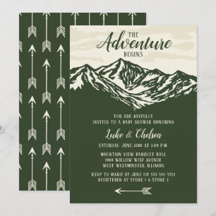 The Adventure Begins Mountain Rustic Baby Shower Invitation